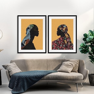 Minimalist Black Art, African American Girl Poster, Black Prints Set, Romantic Set for Women, Modern Home Wall Décor
