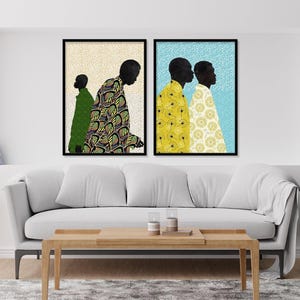 Set of 2 Romantic Wall Art Prints, Portrait of a Black Man, African American Couple Wall Art, Minimalist African Art for Wall, Home Décor