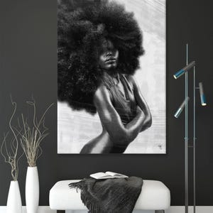 Black Woman Figure, Canvas Art Print, Beautiful Black Body, African American Girl, Black White Wall Art, Mixed Media Painting