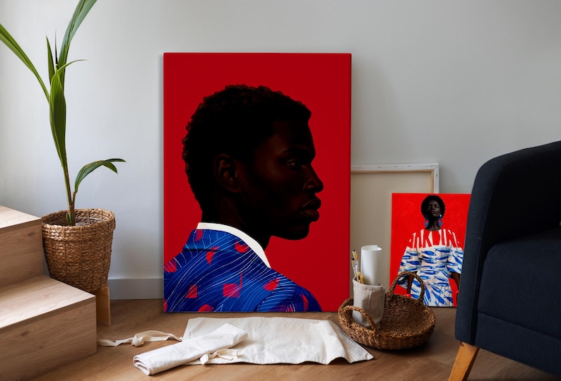 Black Man Wall Art Print, African American Portrait, Modern Red Background Art, Contemporary Male Portrait Decor, Statement Wall Art image 6
