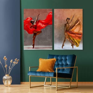 Black Ballerina Canvas Art Print Set: African American Woman, Modern Dance