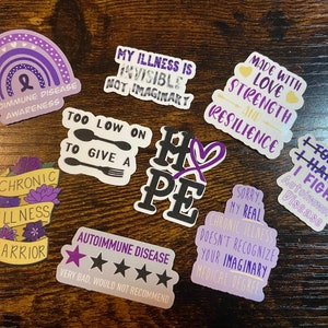 Autoimmune Disease Awareness Sticker Pack | Chronic Illness Stickers | Purple Ribbon | Hope | Drawn | Water Resistant | Water Bottle Laptop