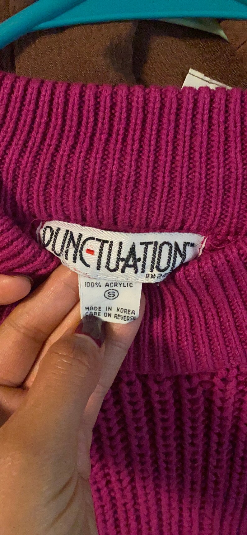 Vintage 80s 90s Punctuation Knitted Magenta Sweater size small