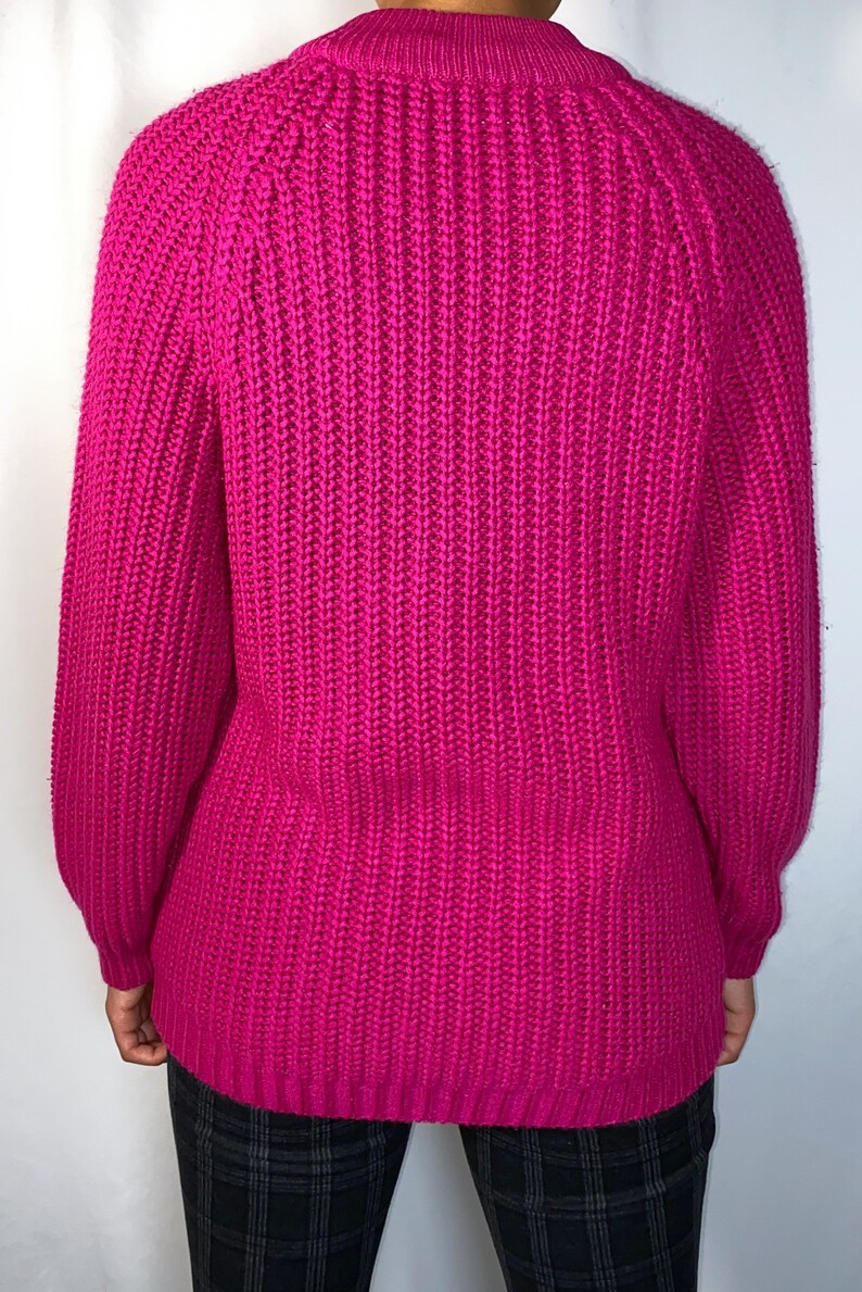 Vintage 80s 90s Punctuation Knitted Magenta Sweater size small
