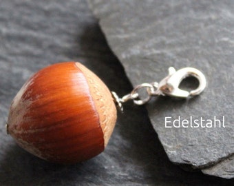 Hazelnut charm, STAINLESS STEEL, pendant with real hazelnut, boho, natural jewelry