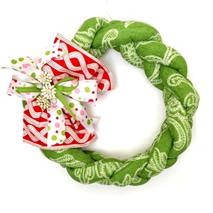 Green and Red Fabric Christmas Wreath