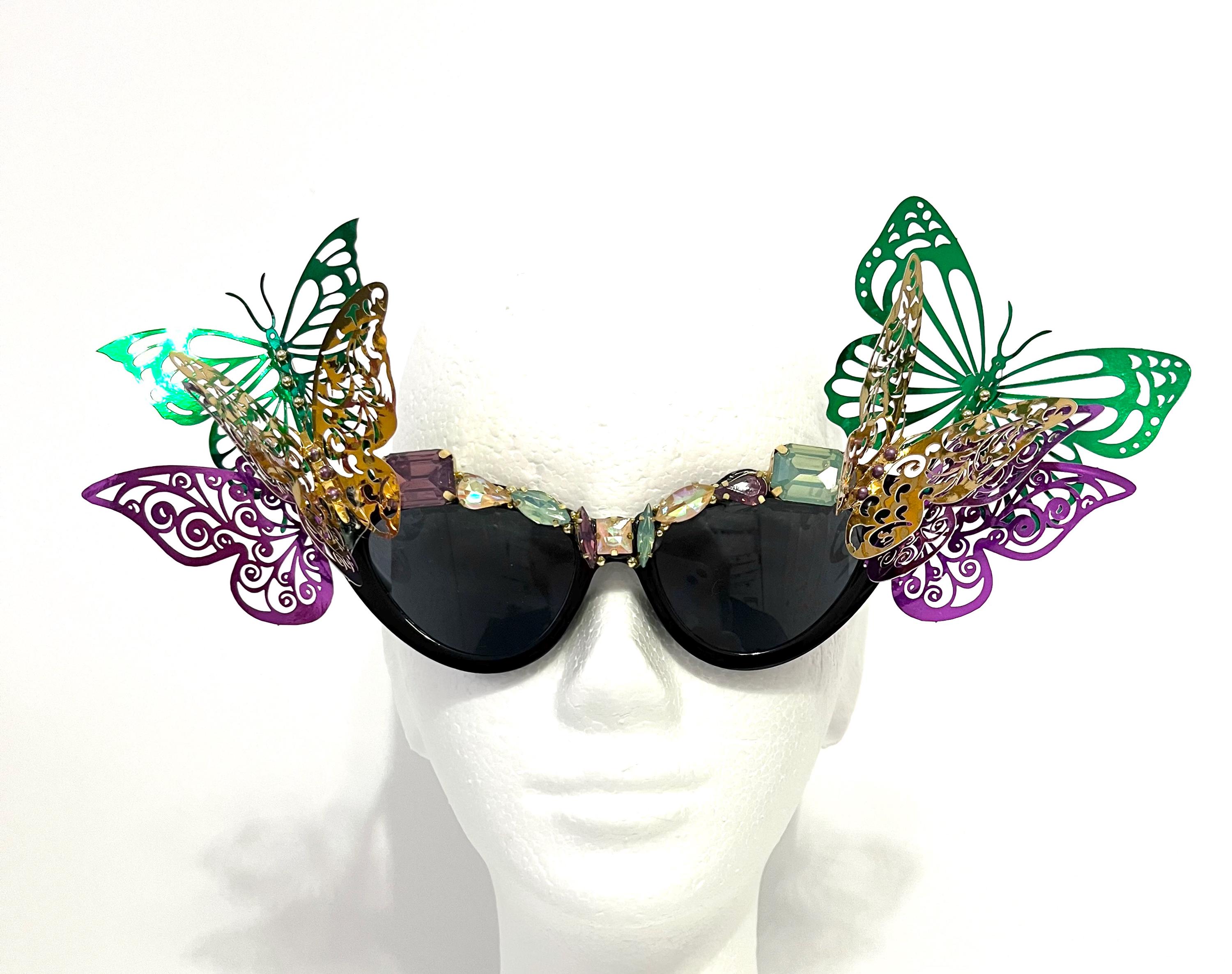 Handcrafted Unique Butterfly Floral Rhinestone Wrap Sunglasses Festival Wear NEW RH-3264 Large Rhinestone Butterfly Frame Wholesale  main image 3