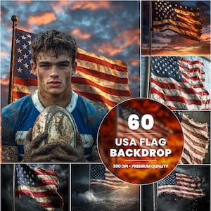 May include: A collection of 60 digital backgrounds featuring various images of the American flag. The backgrounds are high-resolution, 300 DPI, and perfect for creating patriotic designs.