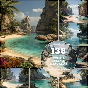 Può includere: Una collezione di 138 sfondi di spiagge tropicali con immagini ad alta risoluzione di coste sabbiose, acque turchesi, scogliere rocciose e palme rigogliose. Il set digitale include varie scene costiere con cieli limpidi e vegetazione.