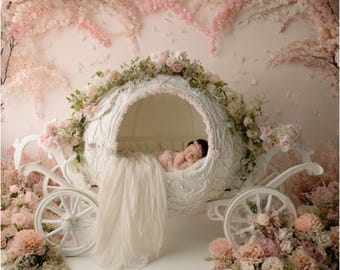 Newborn Girl Digital Backdrop: Pink Flower Carriage (Digital Download)