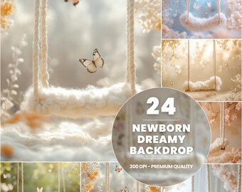 24 Newborn Dreamy Backdrops: Baby Photography Digital Overlays (Digital Download)