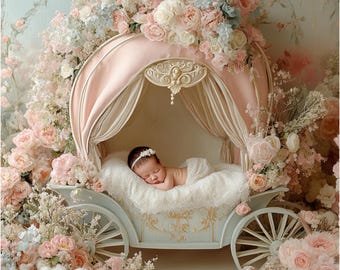 Flower Pram Newborn Digital Backdrop: Fine Art Photography (Digital Download)