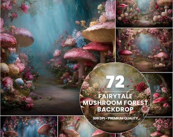 Digitale achtergrond paddenstoelenbos, sprookjesachtige sprookjestuin (digitale download)