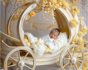 Newborn Photography Digital Backdrop: Yellow Princess Carriage (Digital Download)