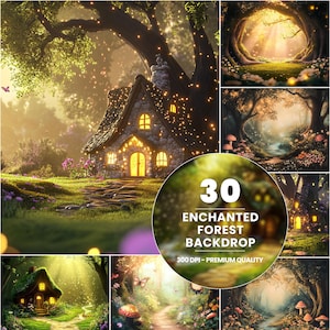 30 arrière-plans de forêt enchantée pour la photographie : arrière-plans de portraits numériques magiques, forêt magique, arbres verts luxuriants et arrière-plans floraux