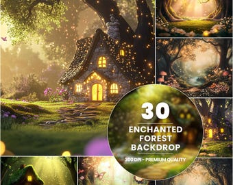 30 Enchanted Forest Photography Backdrops: Magical Woodland Digital Backgrounds (Digital Download)