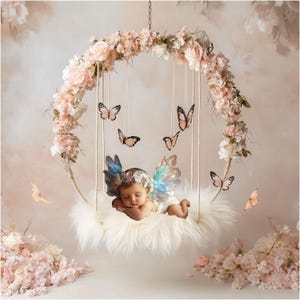 Neugeborenen Hintergrund, mit Schmetterlingen und Creme Blumen, Frühling Floral zusammengesetzte digitaler Hintergrund, Photoshop Overlays, Studio Hintergrund