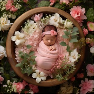 Neugeborenen digitalen Hintergrund, weiß rosa Blumenkorb, Baby, Floral zusammengesetzte digitaler Hintergrund, Photoshop Overlays, Studio Hintergrund