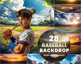 28 Cenários Digitais de Beisebol, Luzes de Estádio de Beisebol, Fundos de Campo de Beisebol, Fundo de Softbol, Cenário de Beisebol