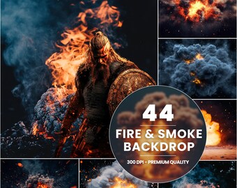 44 Fire and Smoke Digital Backdrops: Sports Photography Overlays (Digital Download)