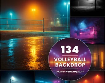 134 Volleyball Digital Backdrops Bundle: Sports Poster & Banner Backgrounds (Digital Download