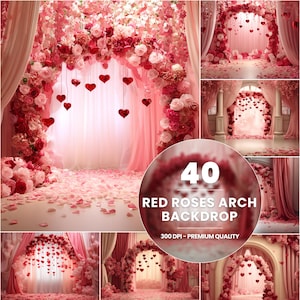 40 Valentine&#39;s Day Rose Backdrops: Pink & Red Photography Overlays (Digital Download)