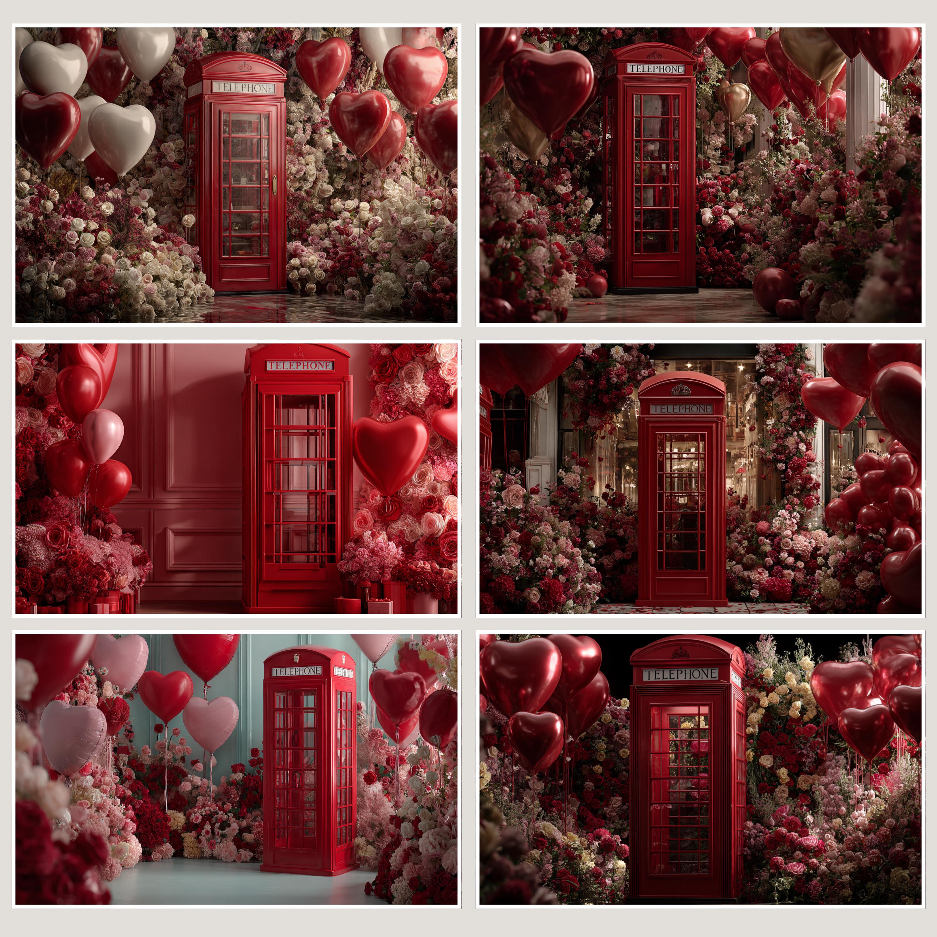 46 Red Phone Booth Backdrop, Valentine Love Scene With Heart Balloons ...