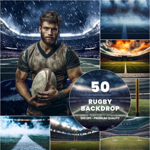 50 Rugby Stadium Photo Backdrops: Sports Photography Backgrounds (Digital Download)