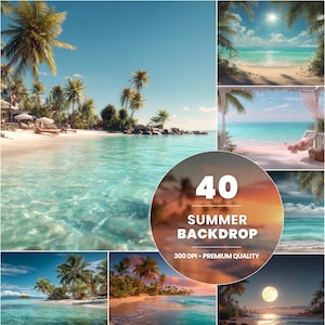 40 Summer Beach Digital Backdrops: Photoshop Photography Overlays (Digital Download)