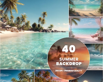 40 fondos digitales de playa de verano: superposiciones fotográficas de Photoshop (descarga digital)