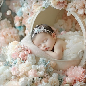 Neugeborenen digitalen Hintergrund, Baby-Blau-Creme-Blumen, Frühling Floral zusammengesetzte digitaler Hintergrund, Photoshop Overlays, Studio Hintergrund