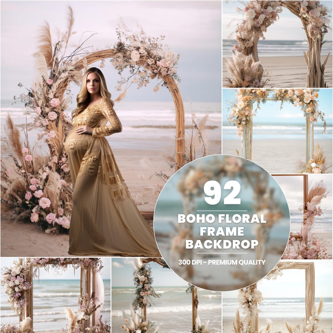 Boho Floral Frame Digital Backdrop: Maternity & Newborn (digital ...