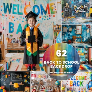 62 Colorful Graduation Art Studio Backdrop: Kids Celebration Photo Background (Digital Download)