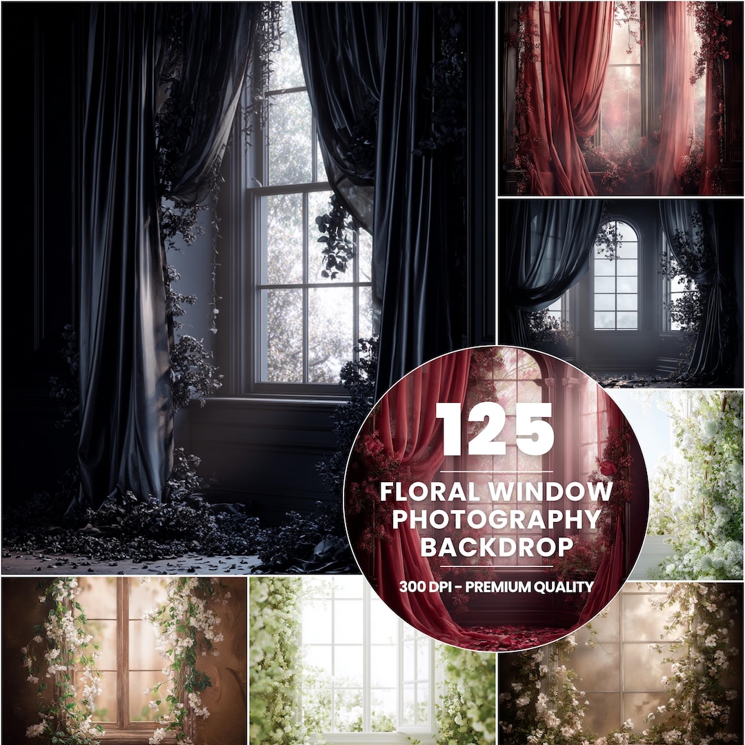 Floral Window Photography Backdrop, Romantic Moody Scene (digital ...