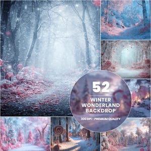 52 Vinterlandskapsbakgrunder: Snöscener i godisskogen (digital nedladdning)