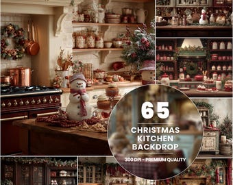 Christmas Kitchen Backdrops: Rustic Holiday Baking Scenes (300 DPI Digital Download)