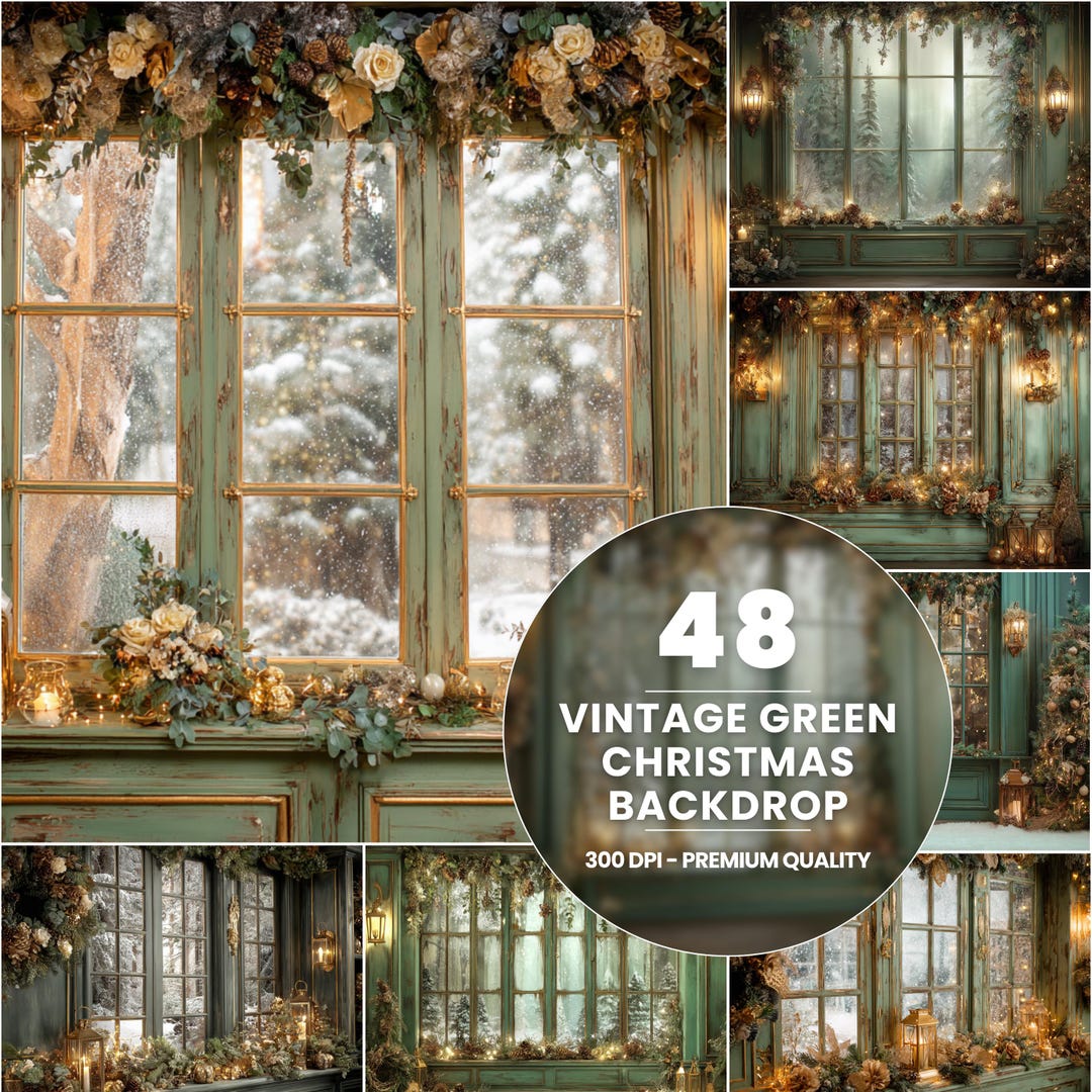 High Resolution Rustic Backdrop 48 Vintage Green Christmas Backdrops | Rustic Holiday Window ...