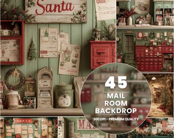 45 fondos navideños para la sala de correo de Santa Claus / Fondo para fotos navideñas / Descarga digital / Decoración navideña vintage / 300 DPI