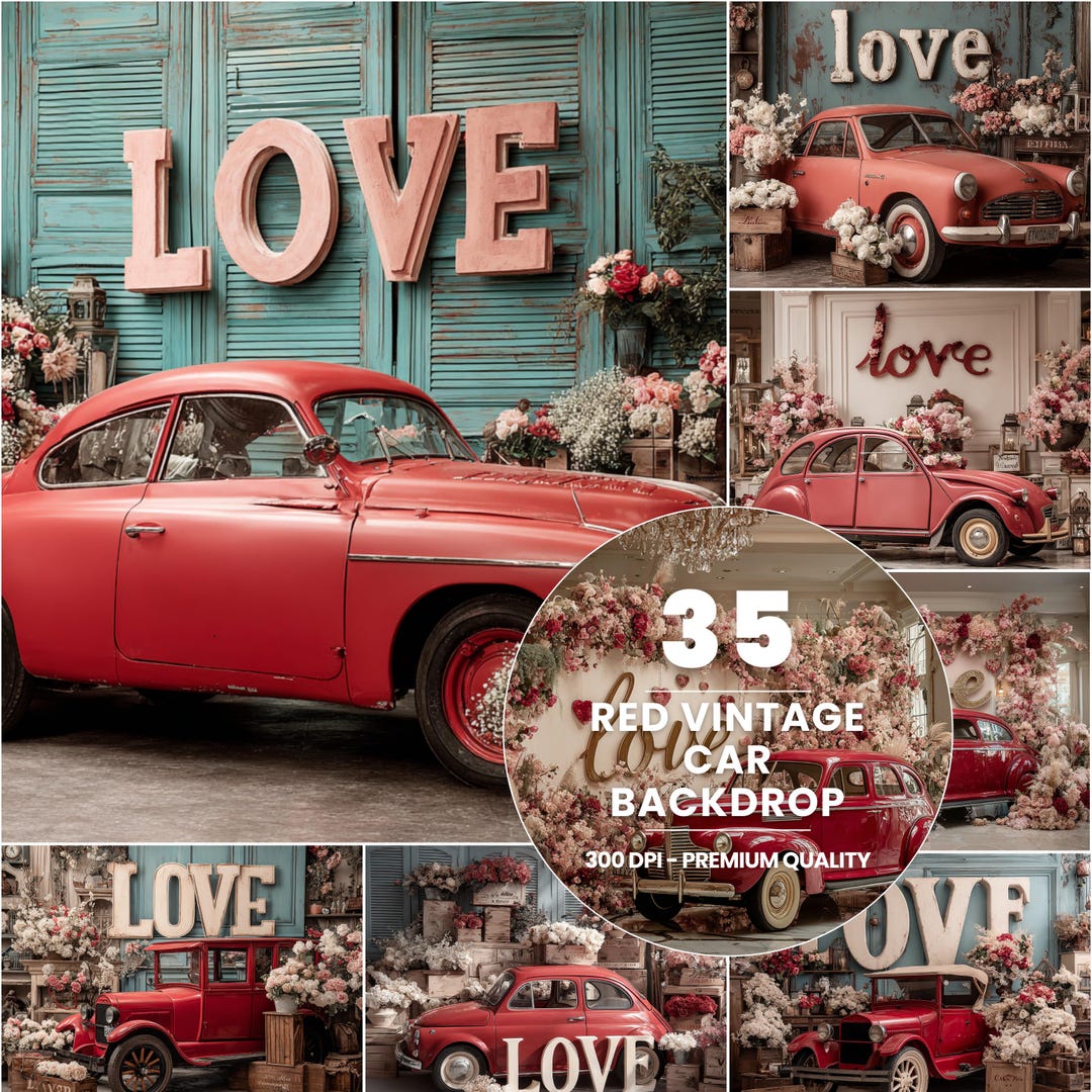 Photo Backdrops Auto Frame 35 Red Vintage Car Backdrop, Love Valentine Photography Background ...