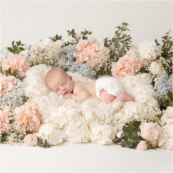 Floral Newborn Digital Backdrop: Cream Flower Bed (digital