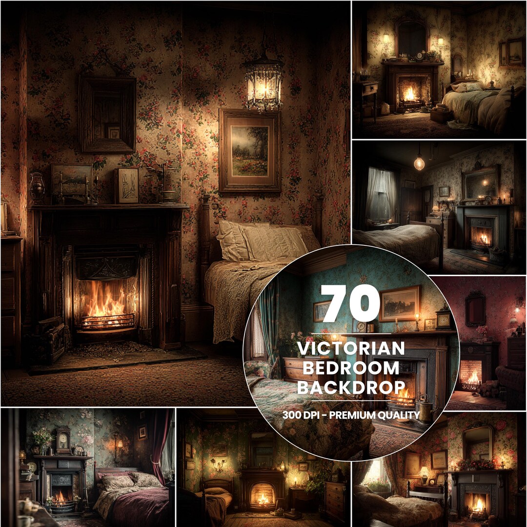 Victorian Inn Backdrop Victorian Bedroom Backdrop, Vintage Fireplace Room, Dark Academia ...