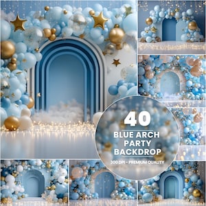 40 Blue Balloon Arch Birthday Backdrop (Digital Download)