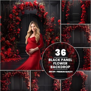 36 Black Panel Flower Photography Backdrop: Maternity Wedding Portrait (Digital Download)