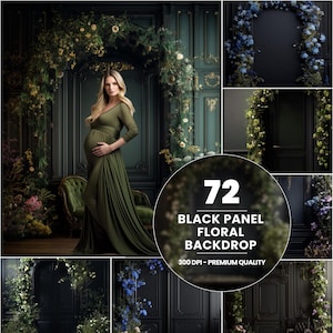 72 Black Floral Panel Digital Backdrops: Maternity, Wedding (Digital Download)