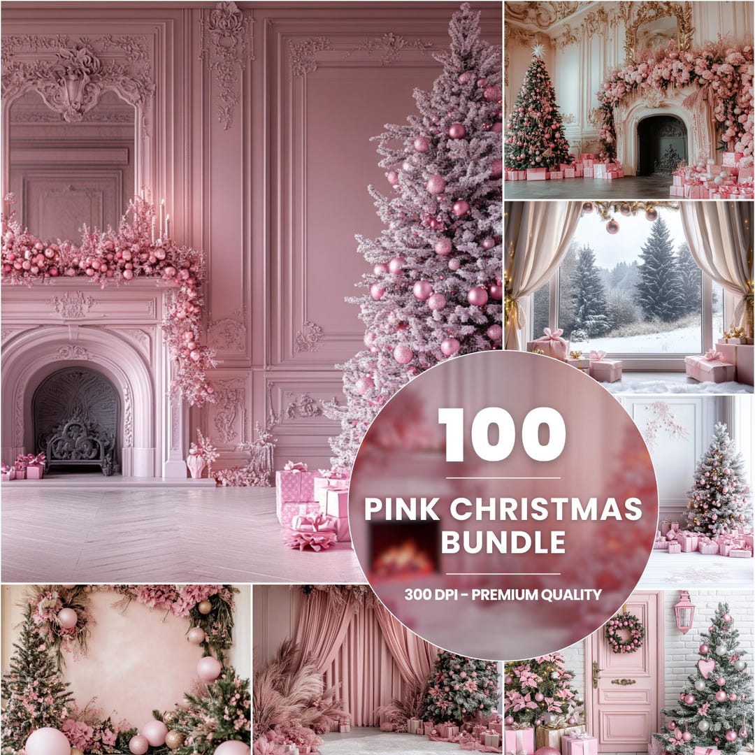 100 Pink Christmas Digital Backdrops: Family Portrait Overlays (digital ...