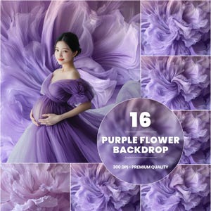 Purple Floral Spring backdrop for Maternity and Portrait photography background, flowers Photoshop Composite, maternity Studio Digital