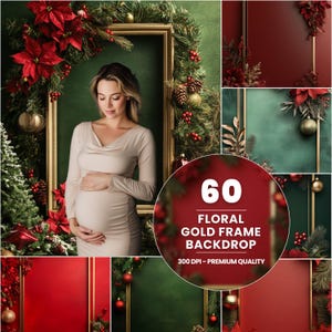 60 Floral Gold Frame Backdrop, Maternity Digital Backdrop, Wedding Photo Flower Frame Backdrops, Studio Fine Art Textures, Floral Backdrop