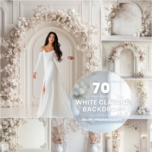 70 White Classic Backdrop, maternity overlays, white digital backdrop, white backdrop, elegant floral panel wall backdrop, Panel Room boho