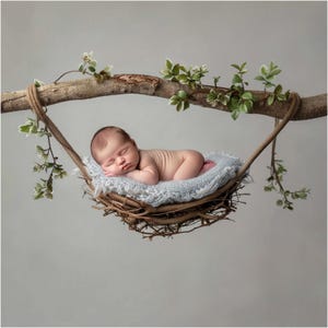 Newborn Digital Backdrop: Treehouse Nest, Woodland Scene (Digital Download)