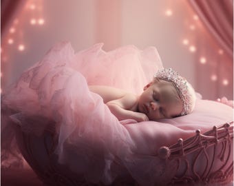 Newborn Princess Digital Backdrop: Pink Bed, Fine Art Overlay (Digital Download)